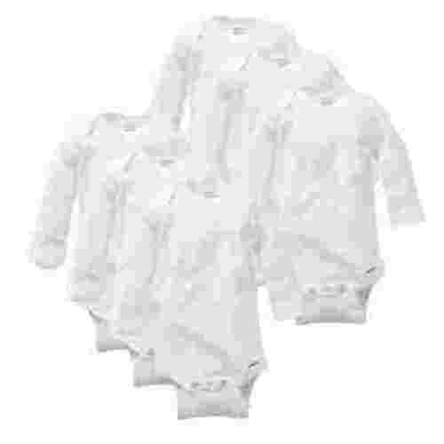 Gerber Long Sleeve Solid Onesies Bodysuit with Mitten Cuffs (6 Pack) - White, 0-3 M