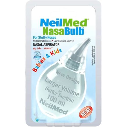 NeilMed NasaBulb Nasal Bulb Aspirator for Babies & Infants, Soft Silicone Tip, Clear Design, BPA & Latex Free, Sterilizable Large Size, 100 mL