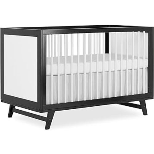 Dream On Me Carter 5-in-1 Full Size Convertible Crib / 3 Mattress Height Settings/JPMA Certified/Made of New Zealand Pinewood/Sturdy Crib Design, Black & White