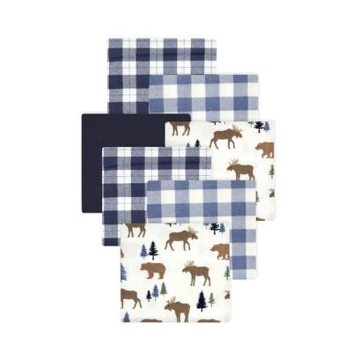Little Treasure Hudson Baby Boys Cotton Poly Flannel Receiving Blankets Multipack, Blue Moose Bear, 30x30 inches