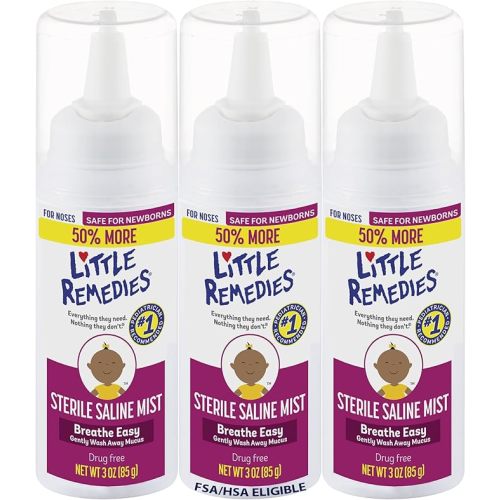Little Remedies Sterile Baby Saline Nasal Mist, Safe for Newborns to Relieve Stuffy and Dry Noses, 3 Fl Oz, Pack of 3