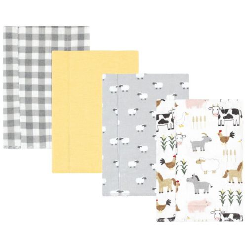 Hudson Baby Cotton Flannel Burp Cloths, Cute Farm 4-Pack, One Size