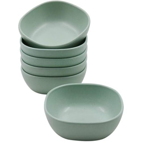 6PCS 4.5 OZ Small Dessert Bowls, 3.7 x 3.7 x 1.2 In Stacked Pinch Bowls, Wheat Straw Mini Prep Bowls, Unbreakable Dipping Saucers for Side Dishes, Seasoning, Snack, Appetizer (Green)