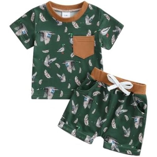 Hunting Toddler Baby Boy Clothes Mallard Duck Print Short Sleeve T-Shirt and Shorts Set Casual Summer Outfit 2Pcs
