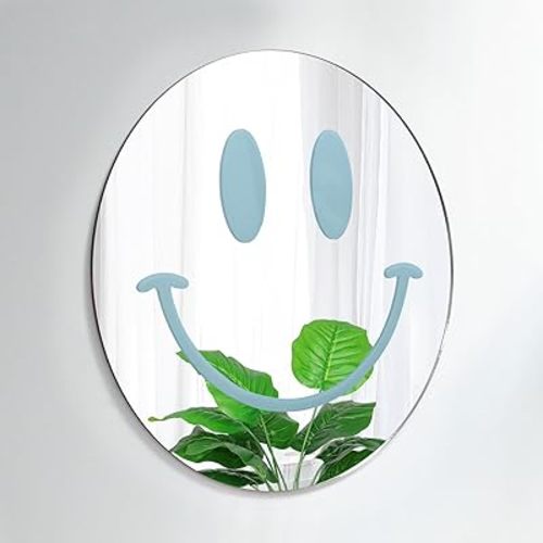 Dremisland Wall Mirror Preppy Room Decor for Teen Girls Dorm Room Decor Aesthetic Acrylic Mirror Round Mirror for Apartment Living Room, Bedroom, Vanity, Entryway, Hallway (Blue)