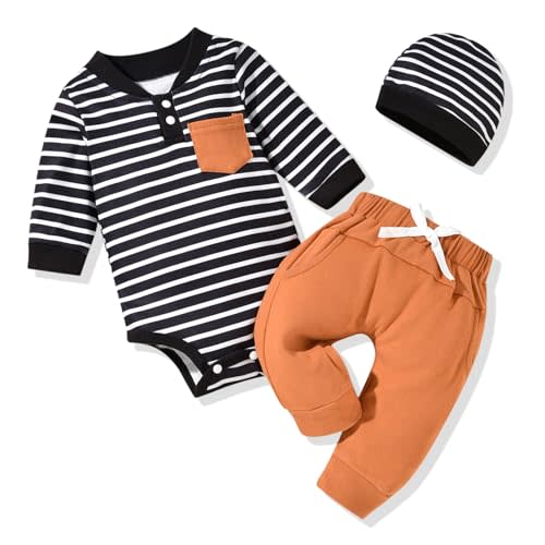 HINTINA Newborn Baby Boy Long Sleeve Fall Winter Outfits With Hat