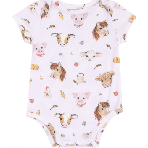 Short Sleeve Bodysuit, Vintage Animal Faces Pink – SpearmintLOVE