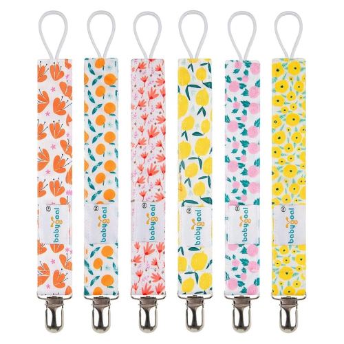 Babygoal Girl Pacifier Clips, 6 Pack Pacifier Holder for Boys and Girls Fits Most Pacifier Styles & Baby Teething Toys and Baby Gift 6MP05