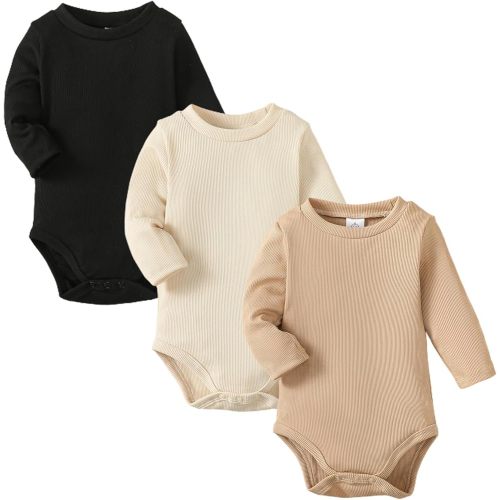 OPAWO Long Sleeve Onsies for Baby Girls' Bodysuits Newborn 3 Pack Infant Ribbed Fall Baby Girl Romper Undershirt