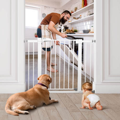 Babelio Adjustable 26-40" Metal Baby/Pet Gate – 30" High, Easy Install, Auto-Close, Versatile Fit for Doorways and Stairs