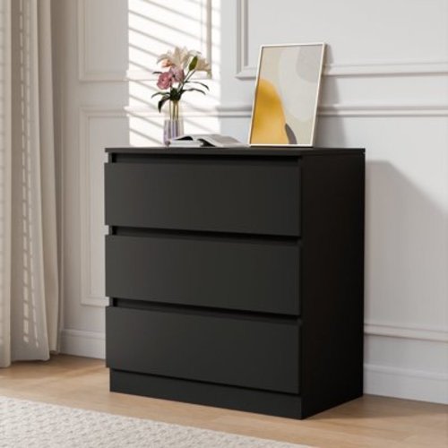 Hommpa Black Dresser for Bedroom, 3 Drawers dresser for closet, Small Chests of Drawers for Kids and Adult, 30" Tall Nightstand Wood Storage Cabinet for Kids Room, Living Room, Hallway, Entryway