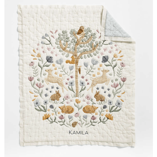 Wonderland Prairie Embroidered Organic Cotton Voile Baby Crib Quilt