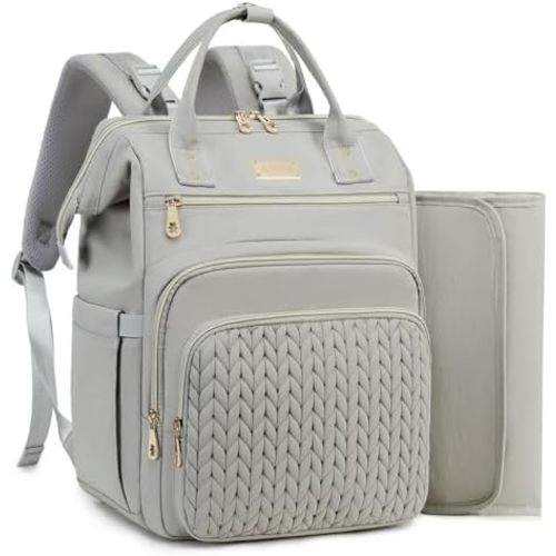 AIJIEKE Diaper Bag, Large Wide-Open Baby Diaper Backpack, Multi-functional Baby Travel Tote Bag, Diaper Bag with Changing Pad, Diaper Bags for Mom & Maternity (Grey)
