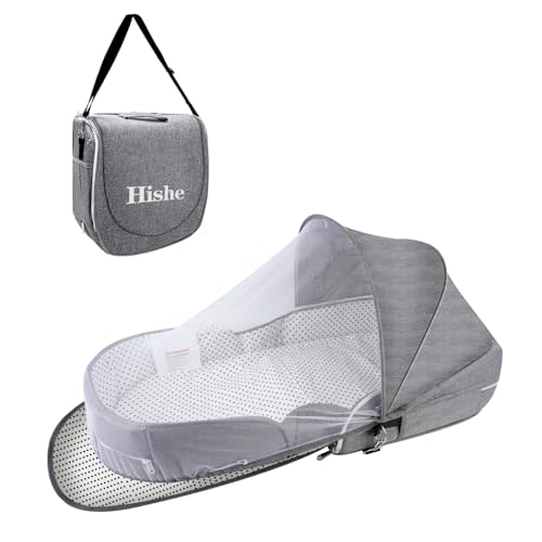 Hishe Baby Travel Bassinet Portable Bassinets: Foldable Lightweight Travel Pod Infant Bassinet with Mosquito and Canopy Outdoor Newborn Essentials Gift
