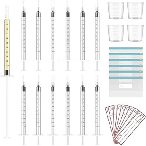 60 Sets 1Ml Colostrum Collector Kit Include 60 1ml No Needle Sterile Syringes with Cap, 4 Measuring Cup, 6 Zip-Lock Storage Bags, 60 Labels for Breast Milk Collector