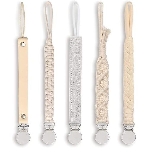 Pacifier Clips for Boys and Baby Girl, Binky Clips Teether Hand-Made Braided Pacifier Holder Modern Pacifier Clip Common for Pacifier Shower Set Unisex Baby (5 Pack)