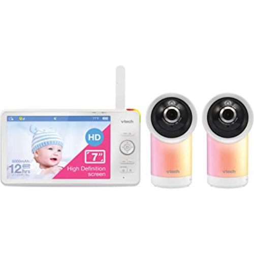 VTech 2 Camera 1080p Smart WiFi Remote Access 360 Degree Pan & Tilt Video Baby Monitor with 7” High Definition 720p Display, Night Light, RM7766-2HD
