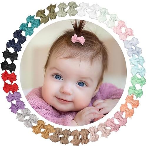 DED Baby Hair Clips 40 Pieces 20 Colors in Pairs Baby Bows Hair Pins Tiny 1.37" Hair Bows Alligator Clips for Girls Infants Toddlers
