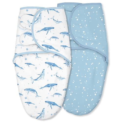 Cotton Swaddles for Newborn, Baby Newborn Swaddle 0-3 Month | 2-Pack Soft Adjustable Newborn Swaddle Sleep Sack, Baby Girls & Boys，Wrap Nursery Infant Swaddling Blankets Blue Whale