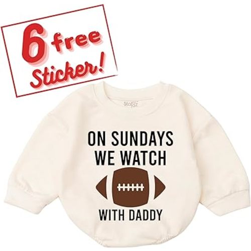 On Sundays We Watch Football with Daddy - One Year Old 1st 6-12 Months Bubble Baby Romp Gifts Newborn Toddler Infant