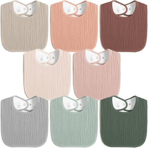 8 Pack Baby Muslin Bibs 100% Cotton Bibs for Boys Girls,Soft and Absorbent Bib Set for Feeding and Drooling - Red