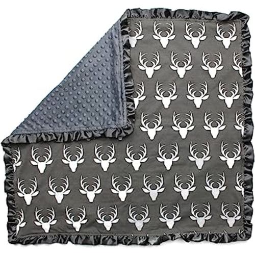 Dear Baby Gear Baby Blankets for Boys & Girls - Neutral Baby Blankets - Baby Girl Blanket & Baby Boy Blankets - Crib & Nursery Quilt - Baby Blankets Unisex - Antlers Grey with Ruffles