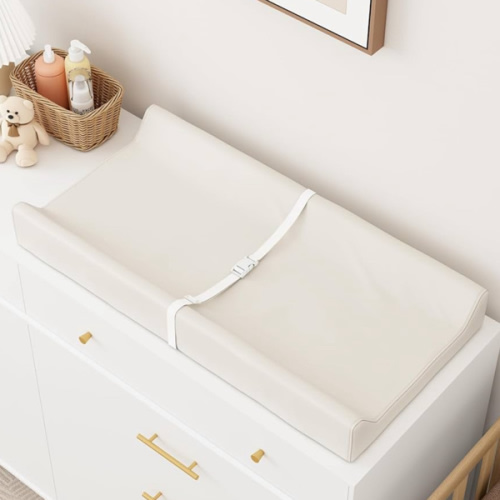 YACODAVO Wipeable Baby Changing Pad for Dresser and Table, Cozy Diaper Changing Pad with Waterproof & Wipe-Clean Leather Cover, Off-White
