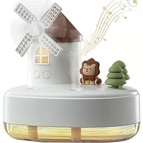Humidifier for Bedroom,Portable Humidifier,Baby humidifier with rotating windmill and music box,double spray nozzles,two spray modes and Ambient Light,suitable for children,bedroom and office