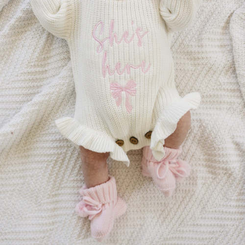 She's Here Ruffle Leg Romper - Warm White – Sweet June