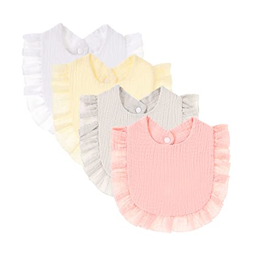 4 PACK Solid Muslin Baby Drool Bibs Set for Unisex Boys Girls Cotton Adjustable Teething Feeding Drooling Bibs