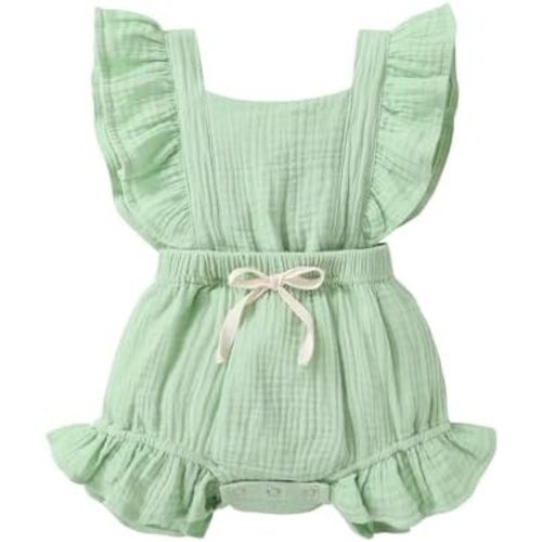 YOUNGER TREE Toddler Baby Girl Ruffled Sleeveless Romper Casual Summer Jumpsuit Cotton Linen Clothes