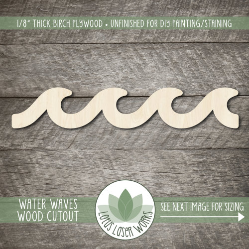 Wood Water Waves Cutout, Wood Embellishments, Blank Wood Craft Shapes, Waves Wooden Shape