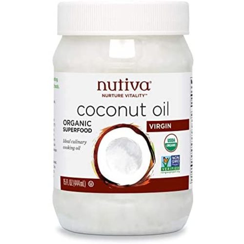 Nutiva Organic Cold-Pressed Virgin Coconut Oil, 15 Fl Oz USDA Organic, Non-GMO, Fair Trade, Whole 30 Approved, Vegan, Keto, Fresh Flavor and Aroma for Cooking & Healthy Skin and Hair