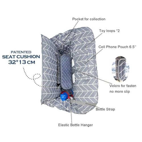 ICOPUCA Shopping Cart Cover for Baby, 2 in 1 cart Cover for Babies N high Chair Cover, Padded Grocery cart seat Cover for Baby Girl boy, with Extra Detachable Cushion, Grey; - Grey with detachable cushion