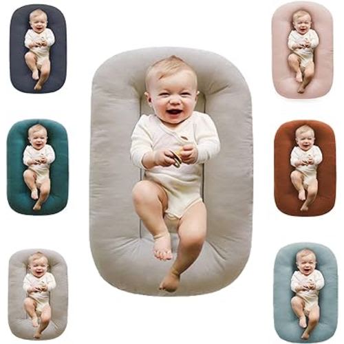 Baby Lounger Pillow Upgrade,Baby Nest Pillow for Newborn Cosleeping for Baby in Bed,Newborn Lounger for Boys & Girls 0-12 Months||English Apricot