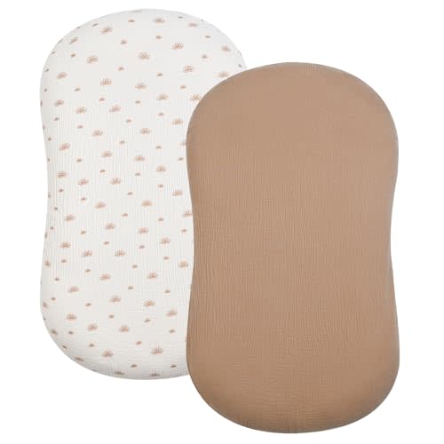 Baby Lounger Cover, Muslin Baby Nest Cover 2 Pack, 100% Cotton Newborn Lounger Cover, Infant Lounger Cover, Breathable Adjustable Slipcover for Boys Girls, Covers Only