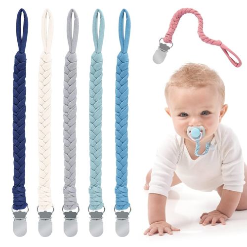 Baby Pacifier Clips for Boys and Girls, Maveek Multicolor Pacifier Holder Straps Handmade Braided Cotton Modern Unisex, Binky Leash Smoother Teething Toys Anti-Drop Clip Infant Newborn 0-6 Month 6 pcs