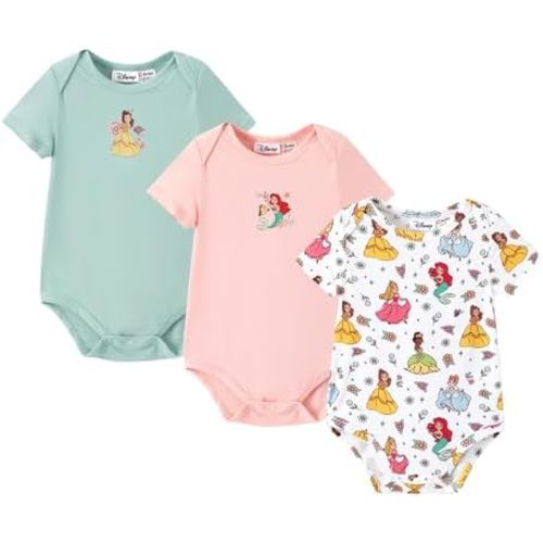 Disney Marvel Stitch Princess Ariel Mickey and Friends 3 Packs Baby Snap Romper Bodysuit for Infant Newborn