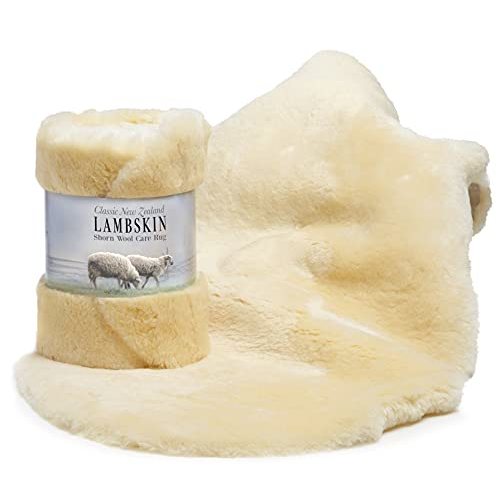 Desert Breeze Distributing Genuine New Zealand Baby Sheepskin, 100% Natural, Soft Shorn Wool, Soothing Comfort, All Seasons, Size Large LRG 34-36 inches in Length