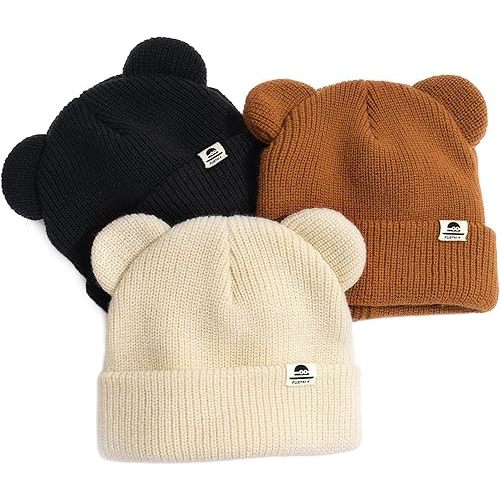 FURTALK Baby Beanie Winter Hat with Bear Ear for Infant Toddler Boys Girls Soft Knitted Skull Cap