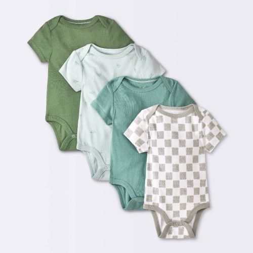 Baby 4pk Airplanes Short Sleeve Cotton Bodysuit - Cloud Island™ Blue 18M: Aqua, Check Pattern, Lap Shoulder, Infant Size