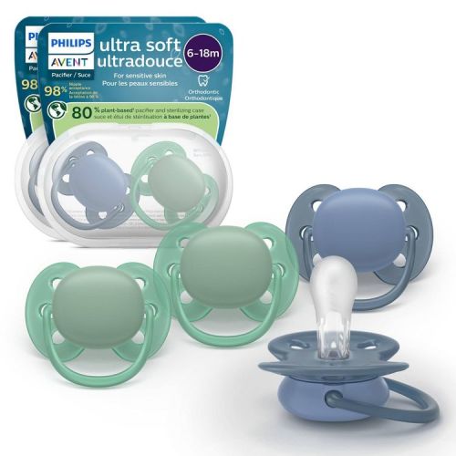 Philips Avent Ultra Soft Pacifiers 6-18m - Blue Hush/Desert Green - 4pk: Silicone, BPA-Free