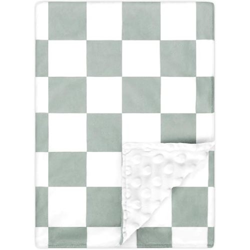 DILIMI Baby Blanket, Soft Warm Baby Blanket for Girl and Boy, Toddler Baby Newborn Plush Dot Blanket for Nursery Stroller Infant Crib Blanket Unisex (40×30 in), Green Checkerboard