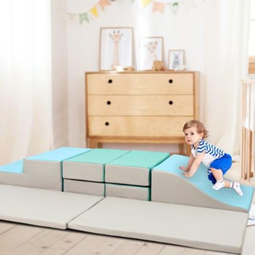 10-Piece Kids' Indoor Climbers & Play Structures, Soft Foam Play Set for Toddlers, PU Leather Climbing Blocks for Baby Crawl and Climb