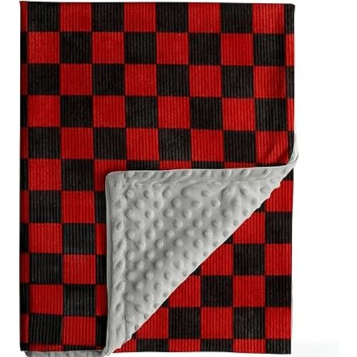 Soft Black and White Checkered Baby Blankets for Unisex Girls or Boys Breathable Gender Neutral Nursery Double Layer Blankets with Dotted Backing for Newborn Toddlers (Red and Black)