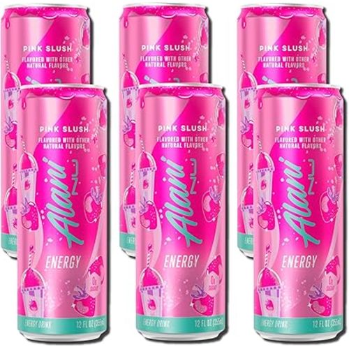 Alani Energy Drink Pink Slush - Sugar free, Low Calorie, Naturally Flavored, 12 fl oz (Pack of 6)