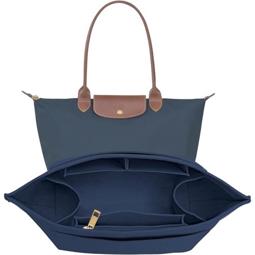 Purse Organizer Insert for Longchamp Le Pliage L Handbag Insert Felt Long Champ Tote Bag Organizer Insert with Cup (DarkBlue, Large)