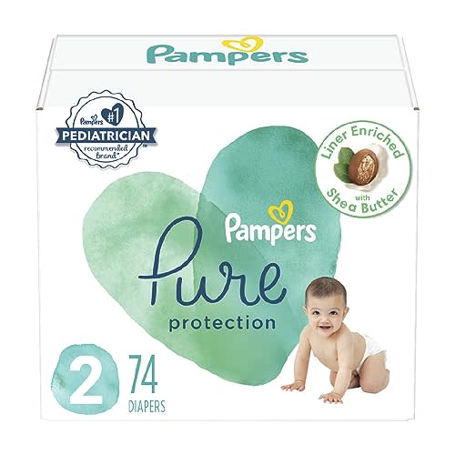 Pampers Baby Diapers - Pure Protection - Size 2, 74 Count, for up to 100% Leakproof, Premium Plant-based Skin Protection