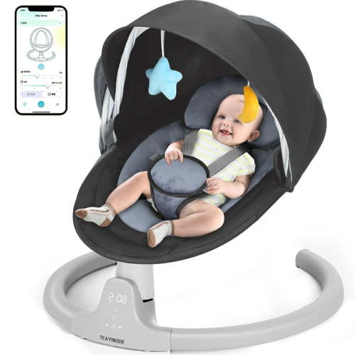 TEAYINGDE Baby Swing for Infants - Motorized Swing with Music Speaker and Remote Control - 10 Lullabies - Black