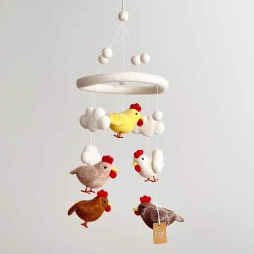 Chicken Baby Mobile, Barnyard Mobile, Nursery Decor, Baby Shower's Gift, Felt Cow, Felt Rooster, Felt Sheep, Felt Pig